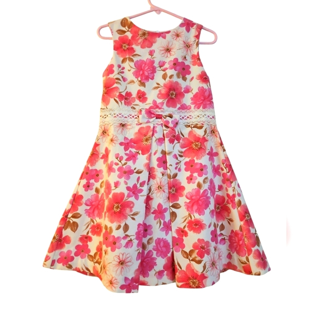 Sarah Louise England White & Pink Floral Dress Lined Sz 4 Girls